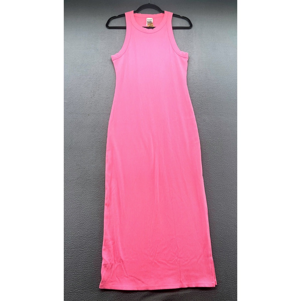 Victorias Secret PINK Dress L Ribbed Maxi Pink Sleeveless Side Slit NWT